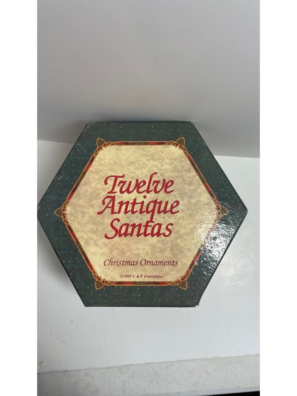 Twelve Antique Santa Christmas Ornament Set With Box - C&F Enterprises - Vintage